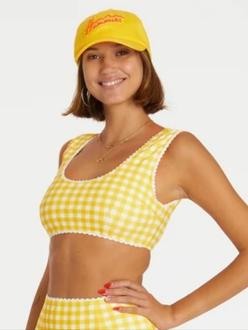 Hammies Yellow/ White Gingham Reversible Bikini Top Size S
